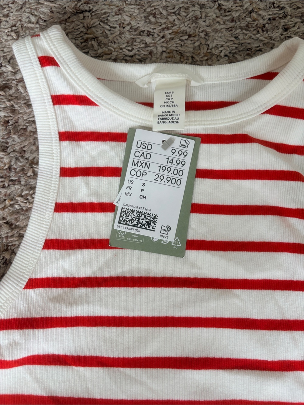 H&M Red and White Striped Tank Top